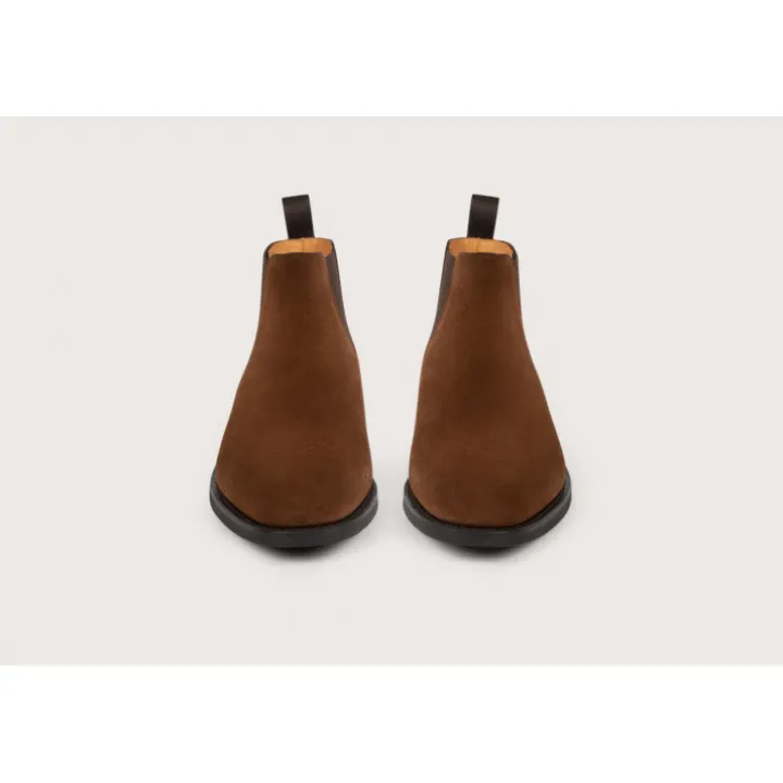 Heschung Les Intemporels|Bottines|Chelsea Boots Fusain HydrovelourscolorisCigare,semelleOnyx